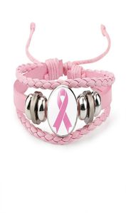 Nieuwe Borstkanker Awareness Armband Voor Vrouwen Lint Charm Geloof Hoop Liefde Gevlochten Lederen Touw Wrap Bangle Mode Jewelry1846636