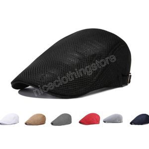 Nouveau chapeau de bérets plats creux en maille respirante pour hommes printemps été casquettes de gavroche rétro chapeaux de soleil casquettes de peintre