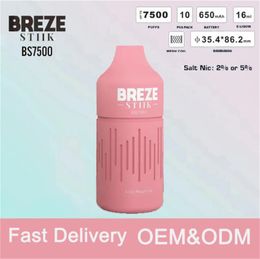 Nouveau Breze Stiik BS7500 7500 bouffées de cigarettes électroniques jetables 600 mAh batterie rechargeable lumières LED avec indicateur de batterie e-liquide stylo vape