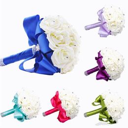 Nouveau Bouquet De Mariée Décoration De Mariage Artificielle Demoiselle D'honneur Fleur Cristal De Soie Rose WF001 Bleu Royal Menthe Blanc Vert Lilas Cheap291v