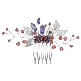 Nouvelle bridale tête de peigne de mariage Sliver Leaf Purple Purple Crystal Hair Jewelry Wedding