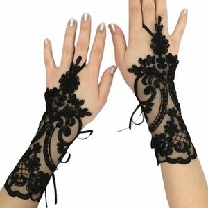 Nieuwe bruids kanten handschoenen dames vingerl fr mesh garen avondhandschoenen elegant guantes bruiloft fantie handschoenhandschoenmeisje korte paragraaf x4am#