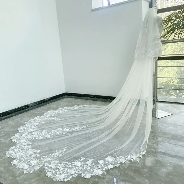 Nouveaux voiles de mariée avec appliques lourdes moins cher dentelle tulle blanc mariage voile de mariée 1,5 m, longueur 3 m événements formels