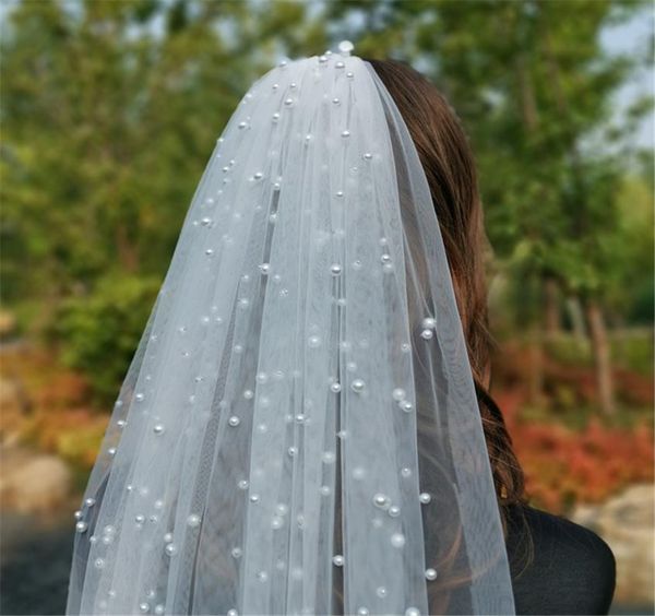 Nouveaux voiles de mariage de mariée avec des perles lourdes moins cher dentelle blanc Tulle mariage voile de mariée 75cm15m3m longueur événements Formal4717520