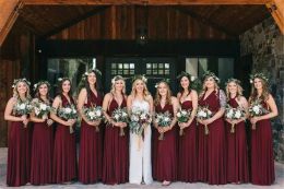 New Bridesmaid Dresses Variable Wearing Ways Top Quality A-line Sleeveless Wine Red Dusty Blue Navy Maid of Honor Gowns wedding Guest wears cps2000