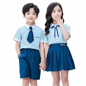 Nouveau britannique école primaire étudiant uniforme vêtements de maternelle costume d'été chemise bleu marine jupe short pour enfants garçons filles A2up #