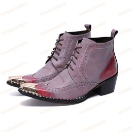 Nieuwe Britse type heren laarzen puntige ijzeren teen echte lederen laarzen enkel veterbedrijfsschoenen laarzen