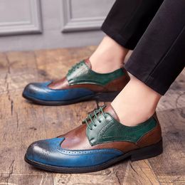 Nieuwe Britse vintage mix kleur brogue lace-up schoenen voor mannelijke jurk avond bruiloft office prom schoenen