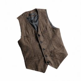 Nieuwe Britse Yuppie Heren Fi Busin Slanke Herringbe Pak Vest Heren Casual Dr Vest C0HI #