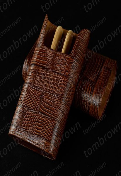 Nuevo cigarro marrón cocodrilo bolsa de cuero suave tabaco cigarrillo tubo de cigarro estuche de viaje titular humidor de viaje al aire libre 4088489