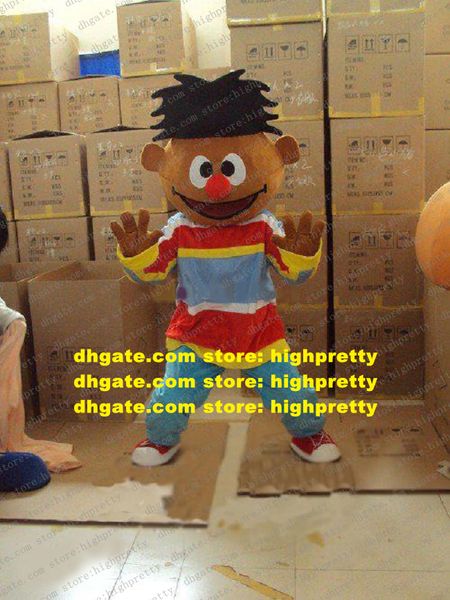 New Brown Ernie Seseme Street Mascot Costume Mascotte Little Young Boy con Black Bushy Hairs Happu Face Adult No.610 Envío gratis