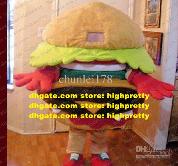 Nouveau Costume de Mascotte de Hamburger marron Mascotte adulte Panettone pain rouleau jambon Burger chignon avec beaucoup de viande légume No.585