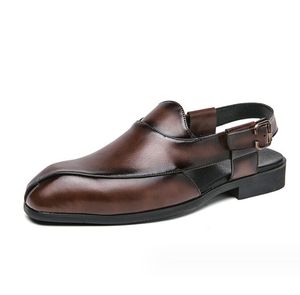 Sandales d'été marron pour hommes, chaussures habillées à sangle à boucle noire, chaussures formelles d'affaires pour garçons, bottes de fête, nouvelle collection