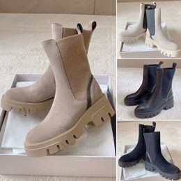 Nuevos botines de gamuza punta redonda Botas Chelsea de tacón grueso Botas de combate de tacón bajo y grueso simples Botines de moda Zapatos de diseñador Calzado de fábrica