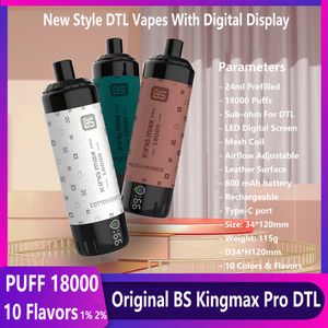 NOUVEAU BS PUFF 18000 VAPES DIRECLABLES KINGMAX PRO DTL VACPER 18000 PUFF 18K SHISHA 24ML POD MESH COIL