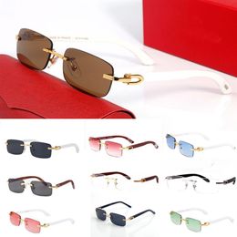 nouvelles lunettes de soleil en corne de buffle lunettes de soleil de sport de mode pour hommes femmes rectangle sans monture lunettes en bois de bambou lunettes avec boîtes ca322d