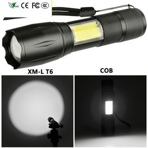 Nouvelle lampe de poche à batterie 18650 LED XM-L T6 COB torche en aluminium 4 modes lanterne USB rechargeable zoomable pour camping Yunmai