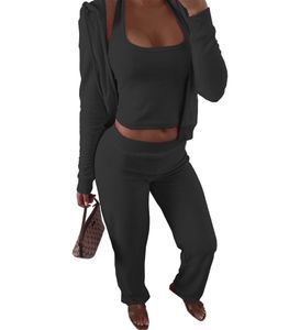 Nouveaux articles en vrac Vente en gros Survêtements d'automne et d'hiver pour femmes Ensembles 3 pièces Veste à manches longues Débardeur et Pantalon Double face Sweatsuits en polaire Vêtements de sport décontractés 8713