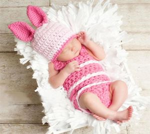 Nieuwe Bunny Rabbit Pasgeboren baby Kinderkleding Pography Pak met hoed Rabbit Infant Baby Po Prop Crochet Pograp4469295