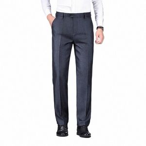 Nuevo Busin pantalones de traje casual hombres sólido cintura alta recta Oficina pantalones formales para hombre traje de estilo clásico LG pantalones H0ri #