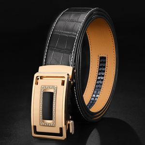 Nieuwe zakelijke riem mannen topkwaliteit echte luxe lederen riemen voor mannen riem mannelijk metaal automatische buckle heren riemen 1850