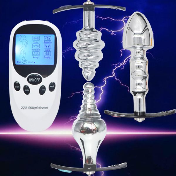 Nuevo trasero de acero en Electro Shock pulso tapones anales vaginales masturbador estimulador eléctrico masaje de próstata Metal ano juguetes sexy