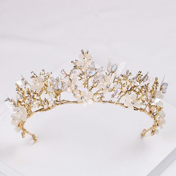 Nouveaux papillons fleur mariée coiffes cristal couronne or baroque diadèmes accessoires de mariage bijoux anniversaire alliage cheveux de mariée P3158