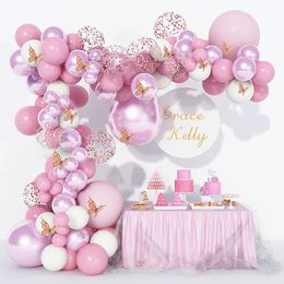 Nieuwe vlinder metalen roze macaron ballon ketting pakket verjaardagsfeest decoratie achtergrond muur