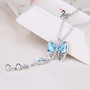 Nouveau Papillon Collier Pendentif En Cristal Rose Vert Bleu Collier En Argent Qualité Valentine Fête Des Mères Cadeau De Noël En Gros Bijoux DHL SF