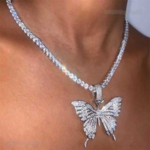 Nouveau papillon pendentif 925 collier en argent pour hommes et femmes Hip Hop accessoires de mode brillant rue personnalité plein diamant collier