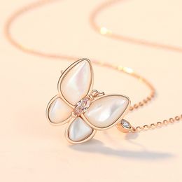 Nueva mariposa colgante collares perla Shell Sterling 925 mujeres moda diseño S925 clavícula cadena gargantilla superior joyería regalos calidad para mujer