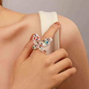 Nuevo anillo de mariposa moda Popular temperamento dulce romántico joyería femenina chica regalo de boda acrílico mariposa anillo Retro lindo G1125