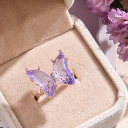 Vlinderring paars mode temperament zoet romantisch vrouwelijk juwelen meisje bruiloft cadeau