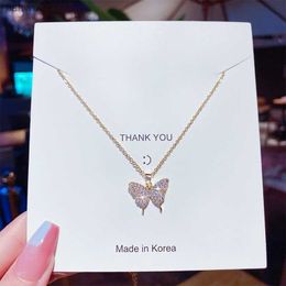 Nouveau papillon en acier inoxydable pendentif collier pour femmes bijoux colliers zircone luxe tour de cou corée L230704