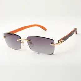Nouvelles lunettes de soleil C hardware 3524012 avec bâtons en bois orange et lentilles 56 mm pour unisexe