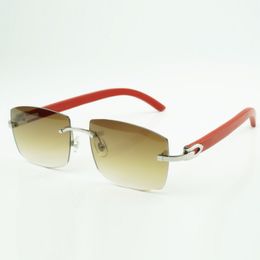 Nieuwe C -hardware zonnebril 3524032 met rode houten stokken en 56 mm lenzen voor unisex
