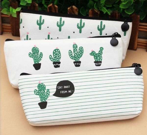 Nueva bolsa de lápices de Cactus, estuche de lona con vendaje Pastoral, bolsa de maquillaje de plantas, bolsa con cierre para cosméticos, 21*9 cm, venta al por mayor