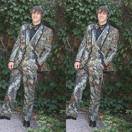 Nieuw camo -bruiloft Tuxedos bruiloft camouflagepak op maat gemaakt slanke fit heren blazers mode bruidegom slijtage jasbroekvest boog