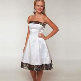 nieuwe camo bruiloften camouflage bruidsmeisjekleding op maat gemaakte korte wit meisje jurken strapless bruiloft partij gowns329s
