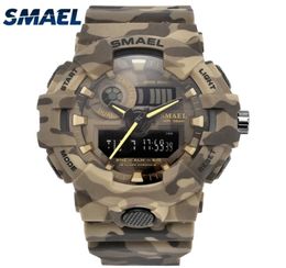 Nouveau camouflage Military montre Smael Brand Sport Watches LED Quartz Clock Men Men Sport Wristwatch 8001 Mens Army Watch imperméable X0526051712