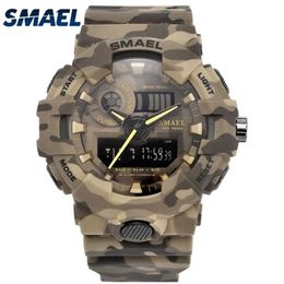 Nieuwe camouflage militaire horloge Smael Brand Sport Watch Led Quartz Clock Men Sport PolsWatch 8001 Mens Army horloge waterdichte X052203A