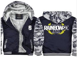 Nouveau camouflage Tom Clancy039s Rainbow Six Sagege Hoodies zip up up Hiver Super Warm Cotton Sweatshirts Veste Mentide Mens Long6662247