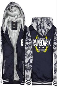 Nieuwe camouflage Tom Clancy039S Rainbow Six Siege Hoodies Zip Up Dikke Winter Super Warm Cotton Sweatshirts Jacket Coat Mens Long4309353