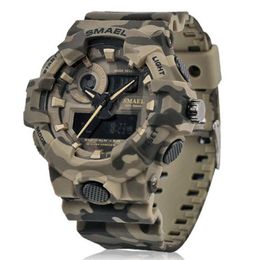 Nouveau Camouflage montre SMAEL montre hommes Sport LED Quartz horloge hommes Sport montre-bracelet 8001 hommes armée étanche 263l