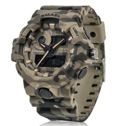 Nouveau camouflage Watch Smael Watch Men Sports LED Quartz Clock Men Men Sport Wristwatch 8001 Mens Army Armyproproof2753907