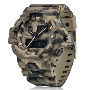 Nouveau Camouflage montre SMAEL montre hommes Sport LED Quartz horloge hommes Sport montre-bracelet 8001 hommes armée étanche 240o