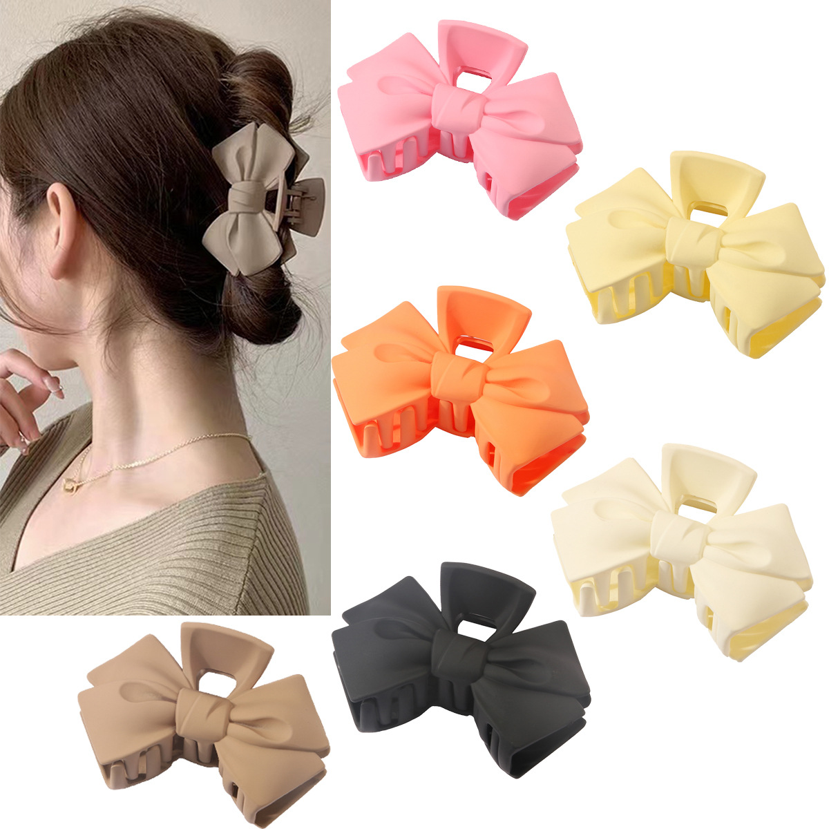 New Candy Bowknot Hair Claw Ribbon Clips Donna Ragazze Matt Plastic Big Bow Ponytail Holder Morsetti per capelli Crab Barrettes S2024