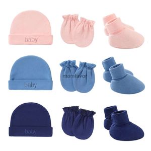 Nouvelles casquettes chapeaux Bonnet Bebe Nouveau N coton 3 pièces/ensemble nouveau-né chapeau + gants + chaussettes pour bébé garçon fille printemps automne infantile nouveau-né accessoires