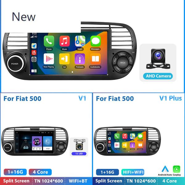 Nouvelle voiture Android CarPlay Radio Multimedia Player Fiat 500 2007-2015 2 Din Autoradio Vidéo AI Voice GPS NAVI 4G WiFi