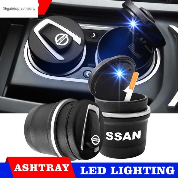 Cenicero de coche nuevo con luz LED sin humo, Cenicero automático ignífugo, caja de soporte para cigarrillos para Nissan Qashqai J11 J10 Juke X Trail T32 Au